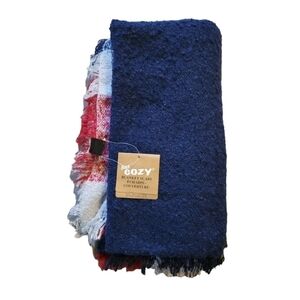 2/$20 🪻 NWT Just Cozy Blanket Winter Scarf Blue Red Plaid Boucle Soft Check